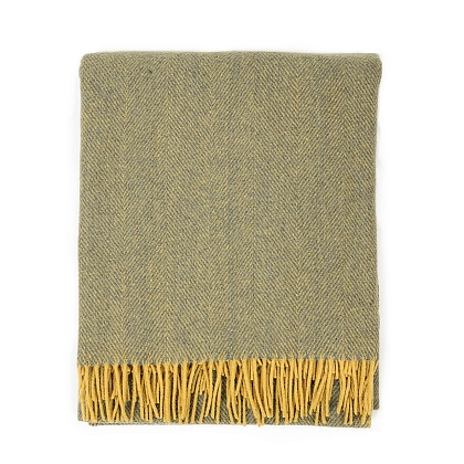 3Картинка Плед Highland Wool Blend Herringbone Blanket Navy Blue Ochre Yellow